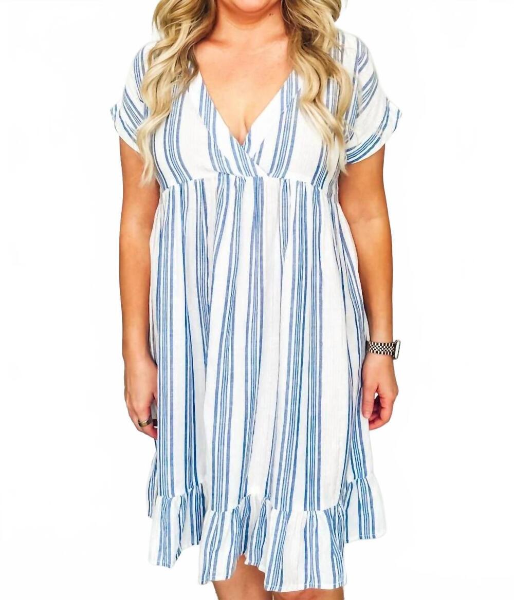 NEW MOLLY BRACKEN nantucket striped day dress in blue-and-white
